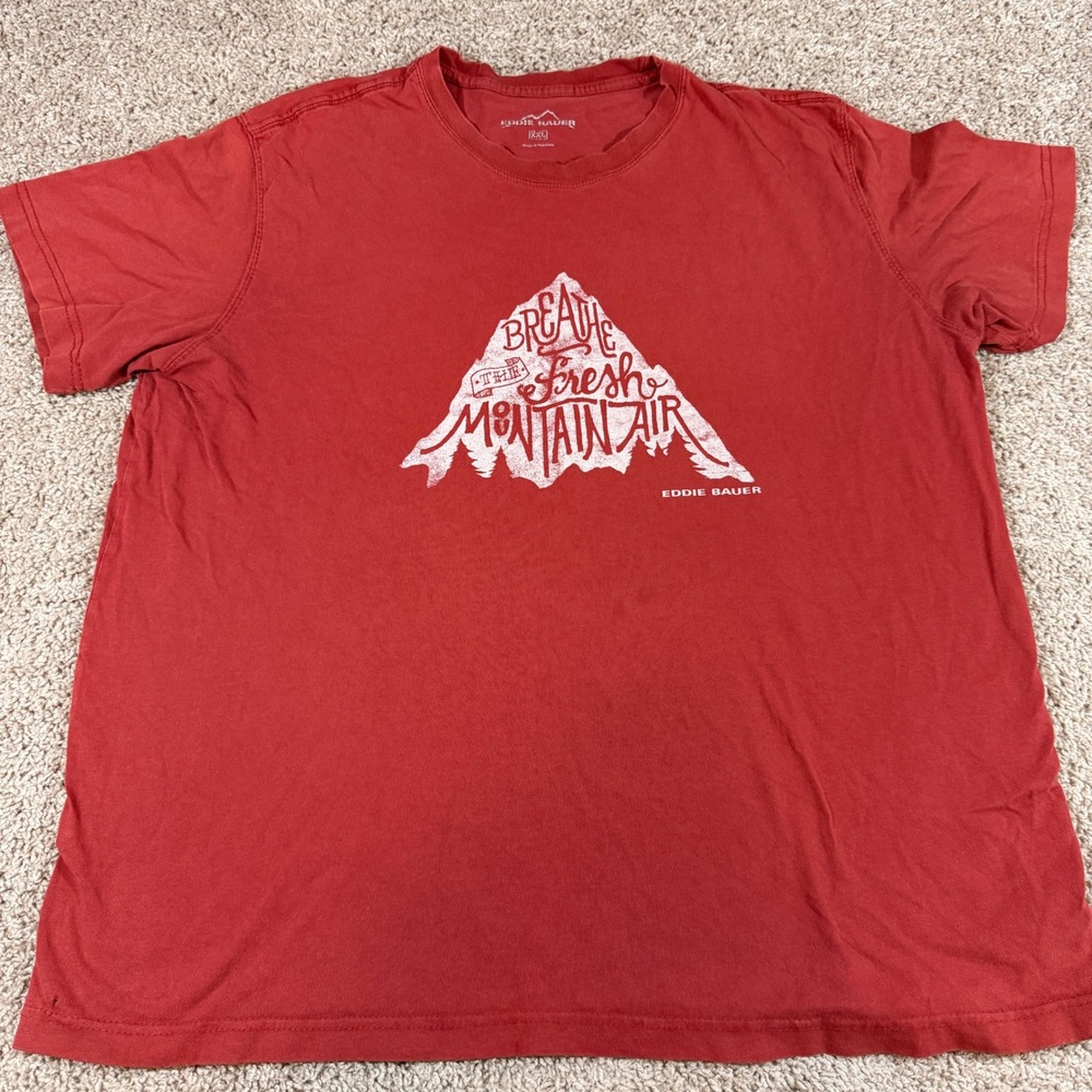 Eddie Bauer Graphic‎ T-Shirt Mens XXL Red Good Breathe Fresh Mountain Air Cotton